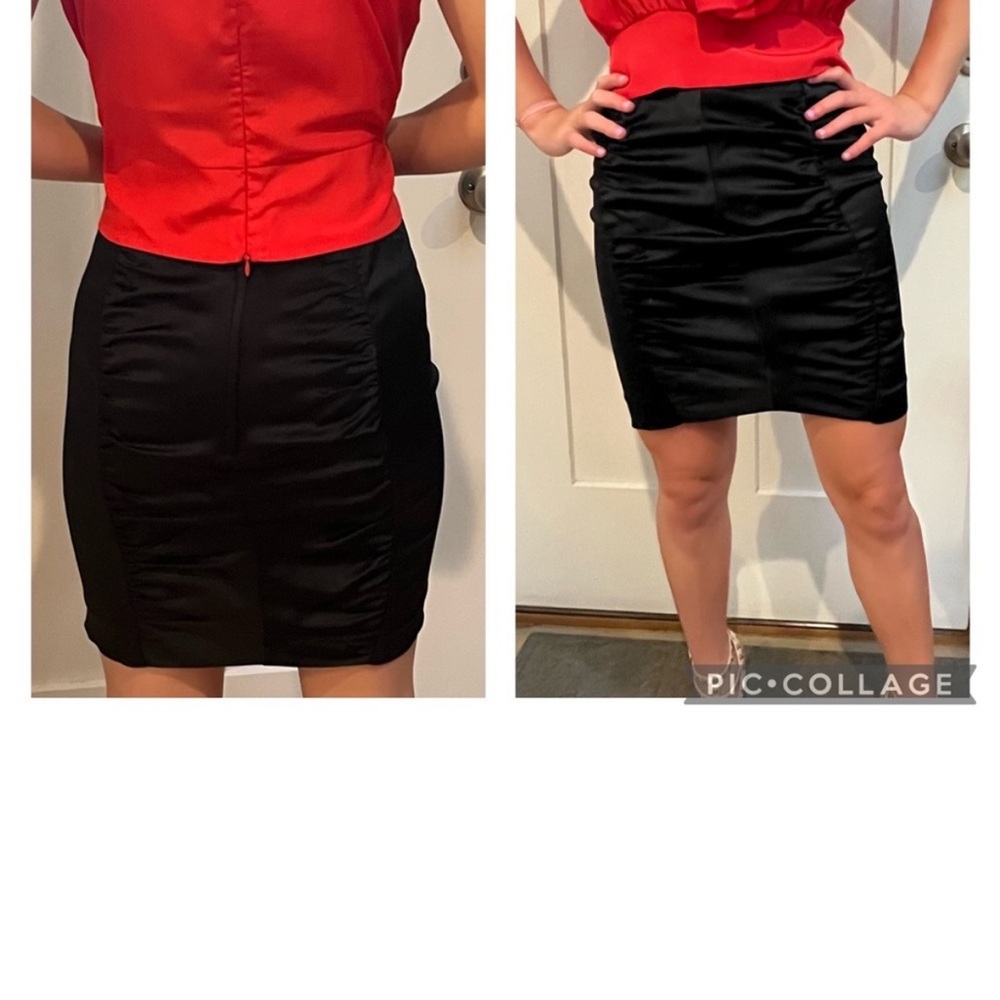 H&M Black Ruched Pencil Skirt Mini Length